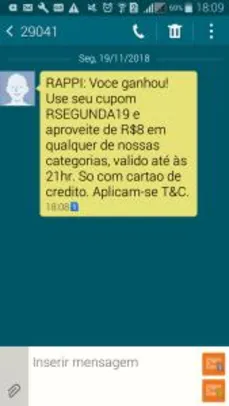 8$ OFF NA RAPPI ATÉ ÀS 21h [Usuários Selecionados]