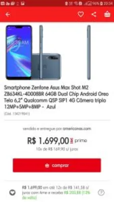 Smartphone Zenfone Asus Max Shot M2 ZB634KL- R$1.529