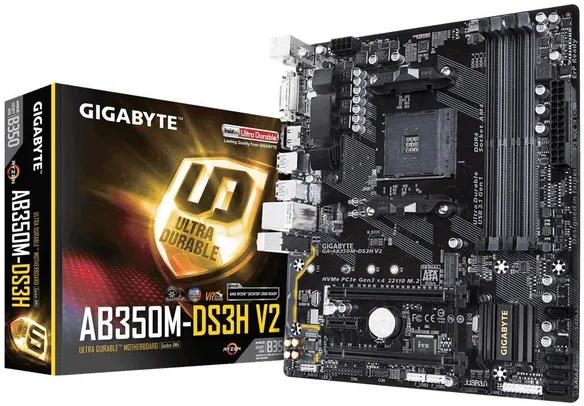 Placa-Mãe Gigabyte GA-AB350M-DS3H V2, AMD AM4, mATX, DDR4 | R$490