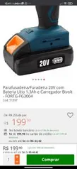 Parafusadeira/Furadeira 20V com Bateria Lítio 1.3Ah | R$ 186