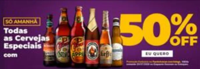 Cervejas especiais com 50% OFF dia 30/07