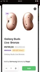 [Visa - RAPPI] Galaxy Buds Live | R$ 639