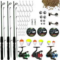 Kit De Pesca Completo Suporta 6kg 3 Vara 3 Molinete E Itens | R$173