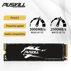 [Taxa inclusa/moedas] SSD NVME de 1TB de Armazenamento Puskill M2 2280 - PCIe3.0, 3D TLC Nand, para PC e Notebook - L: 3000MB/s, E: 2.500MB/s