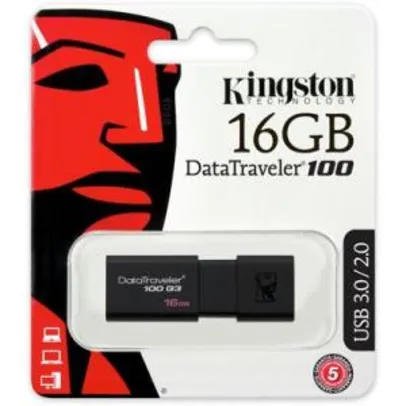 Pen Drive 16gb USB 2.0 preto 3.0 DT100G3 Kingston BT 1 UN por R$ 24