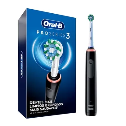 (PRIME)Oral B PRO Series 3, Escova de Dentes Elétrica, Cabeça Redonda, Advanced Clean, Preta