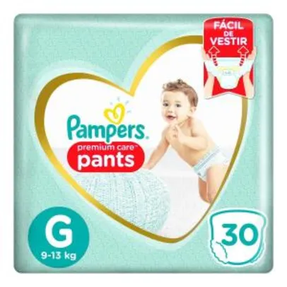 Fralda Pampers G Premium Care Pants 30 unidades | R$47 [R$1,56 a tira]
