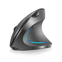 Kiboule 2.4G sem fio vertical mouse vertical recarregável ergonômico mouse 3 níveis de DPI ajustávei