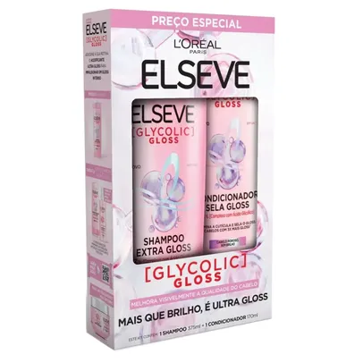 Kit Elseve Shampoo 375ml + Condicionador Glycolic Gloss 170ml