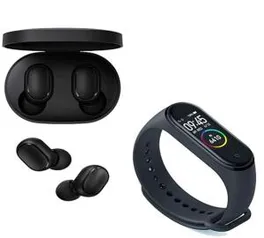 Kit Smartwatch Xiaomi Mi Band 4 Oled Preto Original Lacrado + Fone de Ouvido Xiaomi Redmi Airdots Com Bluetooth