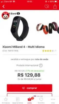 Xiaomi MiBand 4 - Multi Idioma R$117