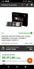 SSD XPG SX8100 256GB, M.2, Leitura 3500MB/s, Gravação 1200MB/s - ASX8100NP-256GT-C - R$ 372