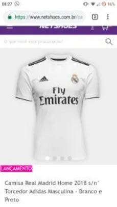 (Frete Grátis) Camisa Real Madrid 2018 Torcedor S/N
