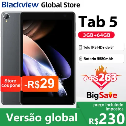 [Taxa Inclusa] Blackview Tab 5 Tablet 8 polegadas HD + IPS Display 3gb/64 GB ROM Android 12 5580 mAh Bateria