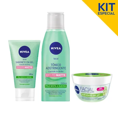 Kit Controle do Brilho NIVEA: Gel Facial+ Tônico Adstringente Facial Controle do Brilho + Sabonete em Gel Facial Controle do Brilho