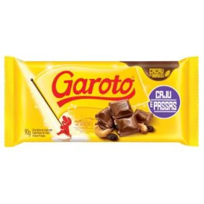 Chocolate GAROTO Castanha de Caju e Passas 90g | R$ 3,80