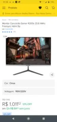 Monitor concordia 144hz 23,8" | R$1011