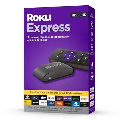 Roku Express | Dispositivo de streaming para TV HD/Full HD compatível com Alexa, Siri e Google. Inclui Cabo HDMI Premium