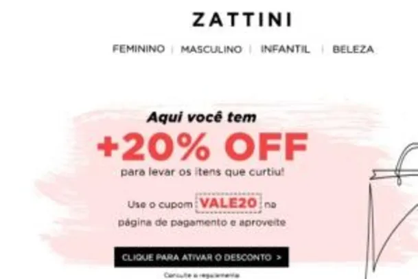 20% off em todo site | Zattini