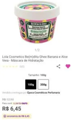 [APP + Cliente ouro] Mascara de hidratação Lola Cosmeticos - Banana e Aloe vera R$6
