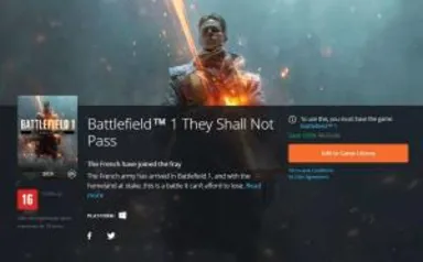 [PC ORIGIN] Battlefield 1 - DLC Theay Shall Not Pass DE GRAÇA !