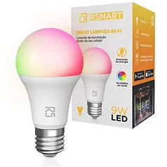 Smart Lâmpada Inteligente RSmart Wi-Fi LED 9W, Bivolt, Branco Frio e Quente e RGBW, Compatível com Alexa