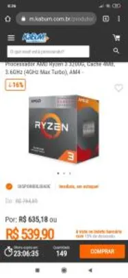 Processador AMD Ryzen 3 3200G, Cache 4MB - R$540