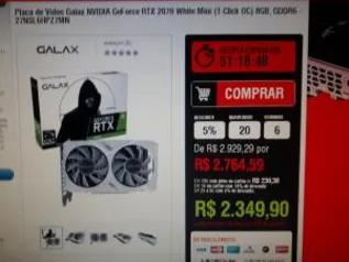 Placa de Vídeo Galax NVIDIA GeForce RTX 2070 White Mini (1-Click OC) 8GB, GDDR6 - 27NSL6HPZ7MN