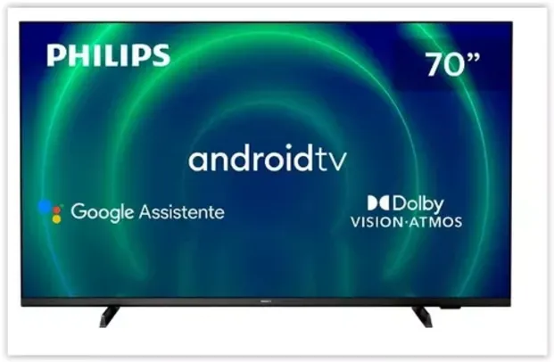 Smart TV 70 UHD 4K Philips 70PUG7406, Android TV, HDR10+, Dolby Vision, Dolby Atmos, Design Borderless e Bluetooth