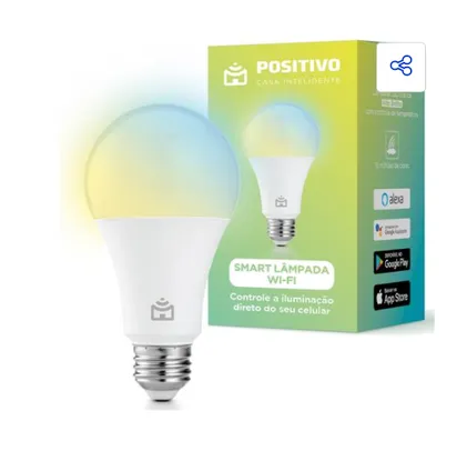 [BanQI R$35,95] Smart Lâmpada Wi-Fi LED Positivo 9W Branca – Bivolt