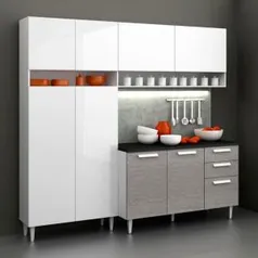 Cozinha Compacta Class Glamy 3 Peças Branco e Carvalho Prata Madesa - R$ 269,99