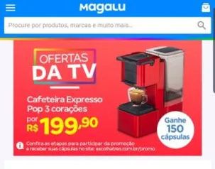 Máquina de café três corações pop Plus s27 (150 reais em cápsulas)