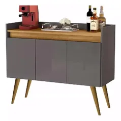 Aparador Buffet 3 Portas Com Pés Bar Veneza Delux Retrô 90cm Cinza/Nature – JLAR Móveis