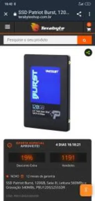 SSD Patriot Burst, 120GB, Sata III | R$163