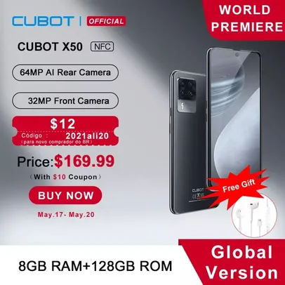 Smartphone Cubot X50 Quad Camera 64MP, Camera Frontal de 32MP 8 GB RAM + 128GB NFC | R$901