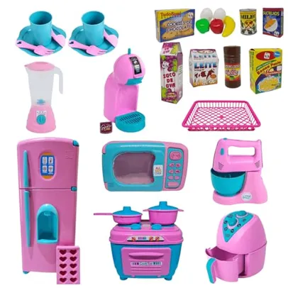 Kit Cozinha Infantil Completo Geladeira Fogão Comidas Eletrodomésticos 32pcs