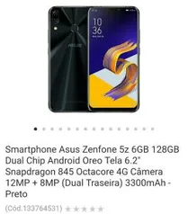 Smartphone Zenfone 5z 128gb 6gb de RAM - R$1529