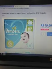 Fralda Pampers Confort Sec Bag Giga G 70 Unidades Leve 3 pague 2 - R$160