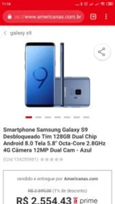Smartphone Samsung Galaxy S9 Desbloqueado Tim 128GB Dual Chip Android 8.0 Tela 5.8" Octa-Core 2.8GHz 4G Câmera 12MP Dual Cam - Azul - R$2299