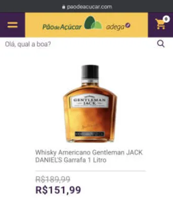Whisky Gentleman JACK DANIEL'S Garrafa 1 Litro | R$ 152