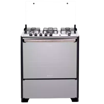 Fogão 5 Bocas Preto com Frente em Vidro Espelhado e Mesa Inox Atlas New U Top Style Bivolt