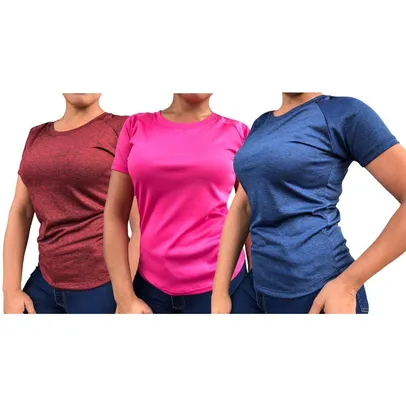 Kit 3 Camiseta Feminina Fit Academia