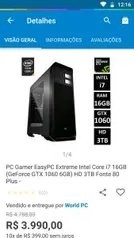 PC Gamer EasyPC Extreme Intel Core i7 16GB (GeForce GTX 1060 6GB) HD 3TB Fonte 80 Plus | R$3.990