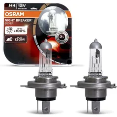 Par Lâmpada Osram Halógena H4 Night Breaker Silver 3400K 60/55W 12V Farol Carro