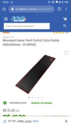 Mousepad Gamer Havit Control, Extra Grande (900x300mm) - HV-MP830 R$44