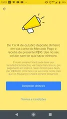 Deposite R$30 e ganha R$10 no Mercado Pago