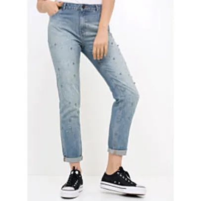 Calça boy com pérolas artificiais Jeans | R$80