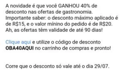 [Usuários selecionados] 40% OFF em Gastronomia no Peixe Urbano