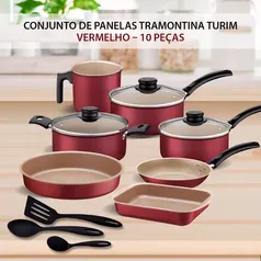 Conjunto de Panelas 10 Peças Tramontina Turim com Revestimento Antiaderente Starflon Max e Tampas de Vidro Temperado - Vermelho