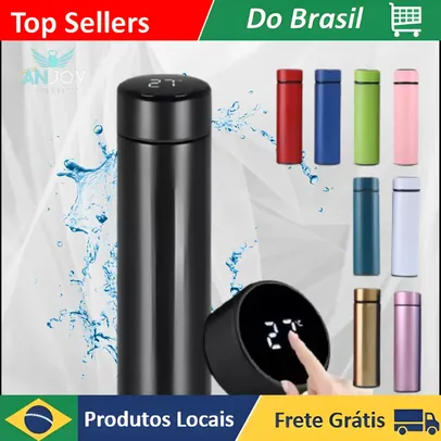 [Selecionados/ Moedas R$2,74/ APP] Garrafa Térmica à Vácuo 500ml Com Medidor De Temperatura Digital Display